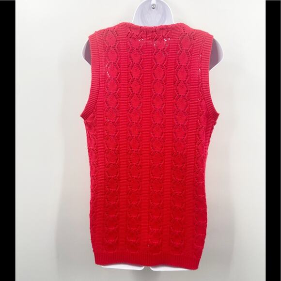 Vintage 60s 70s Red Knit Sweater Vest Sears M L - Picture 2 of 6